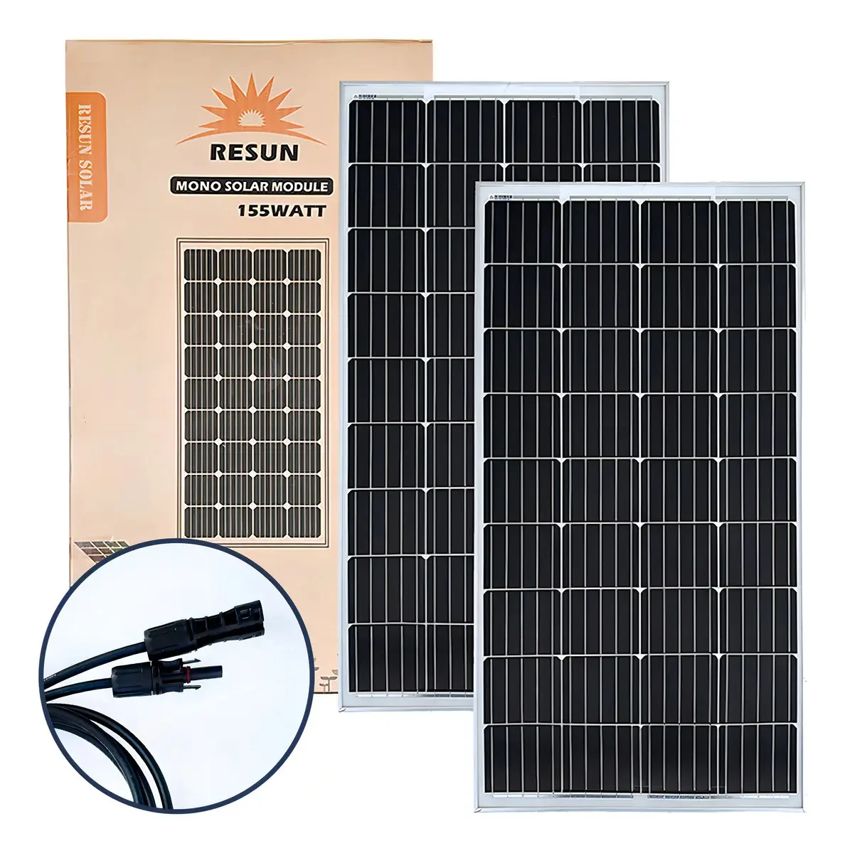Kit 2 Placas Solares Resun 155W Monocristalinas para Caminhões e Baterias