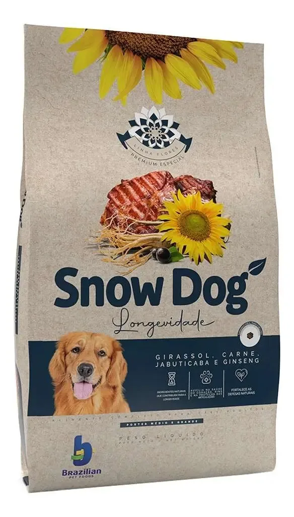 Alimento Snowdog Premium Especial Snow Dog Para Cão Adulto De Raça Porte Grande Sabor Girassol, Carne, Jaboticaba, Ginseng Em Saco De 15kg
