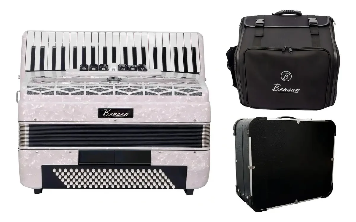 Acordeon 120 Baixos Branco Com Case E Bag Benson