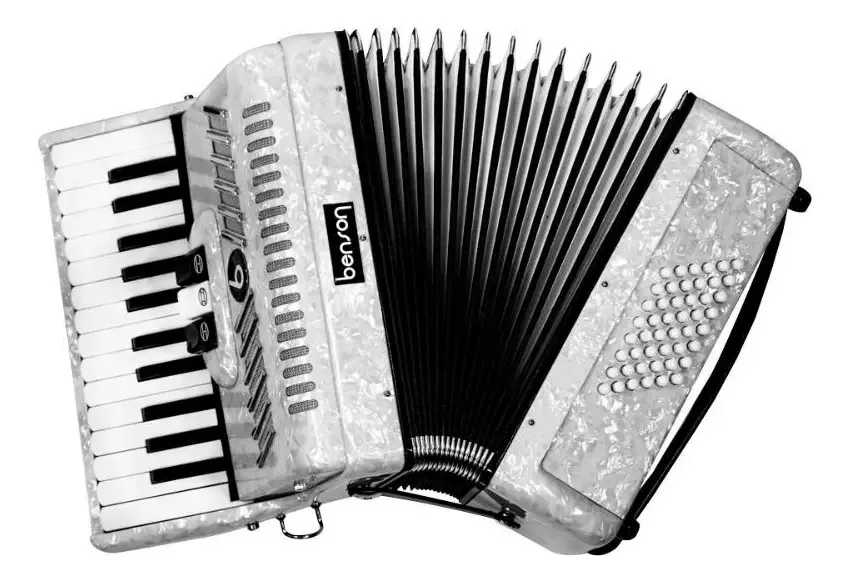 Acordeon 26 Teclas 48 Baixos Benson Branco Pérola Com Case
