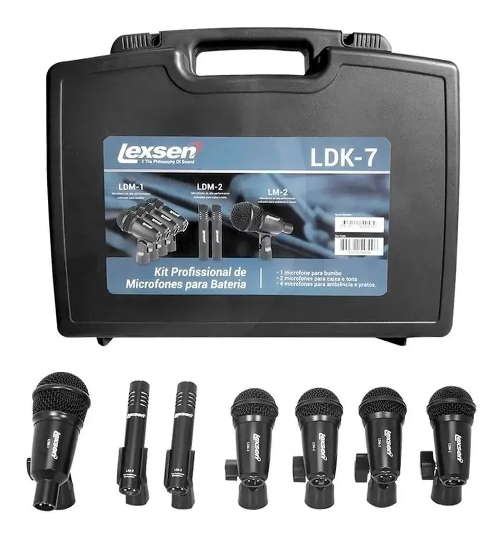 Kit de Microfones Condensadores Lexsen LDK-7 Preto para Bateria e Instrumentos