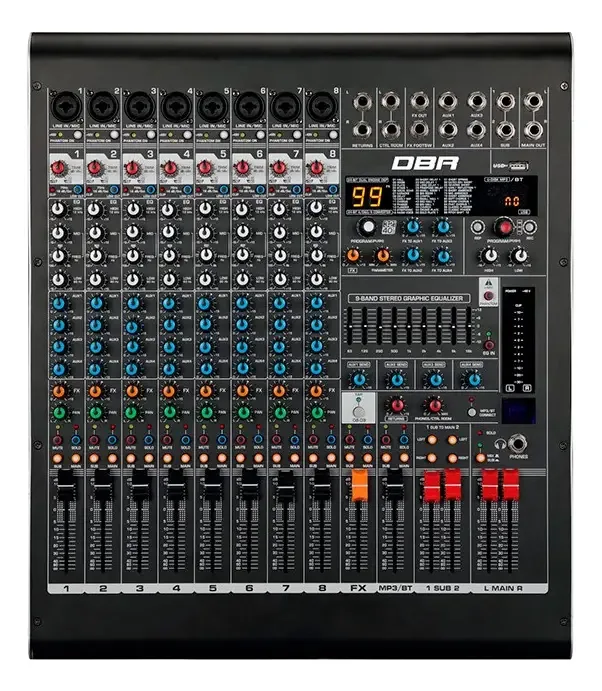 Mesa De Som Dbr Dm-8 Com 8 Canais C/ Efeito