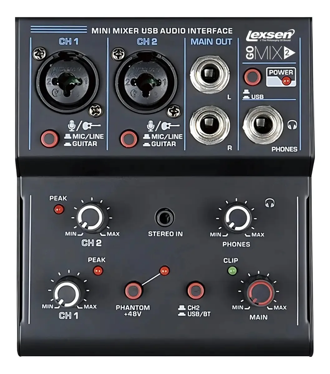 Mesa de Som Analógica Lexsen Go Mix 2 com Bluetooth e USB