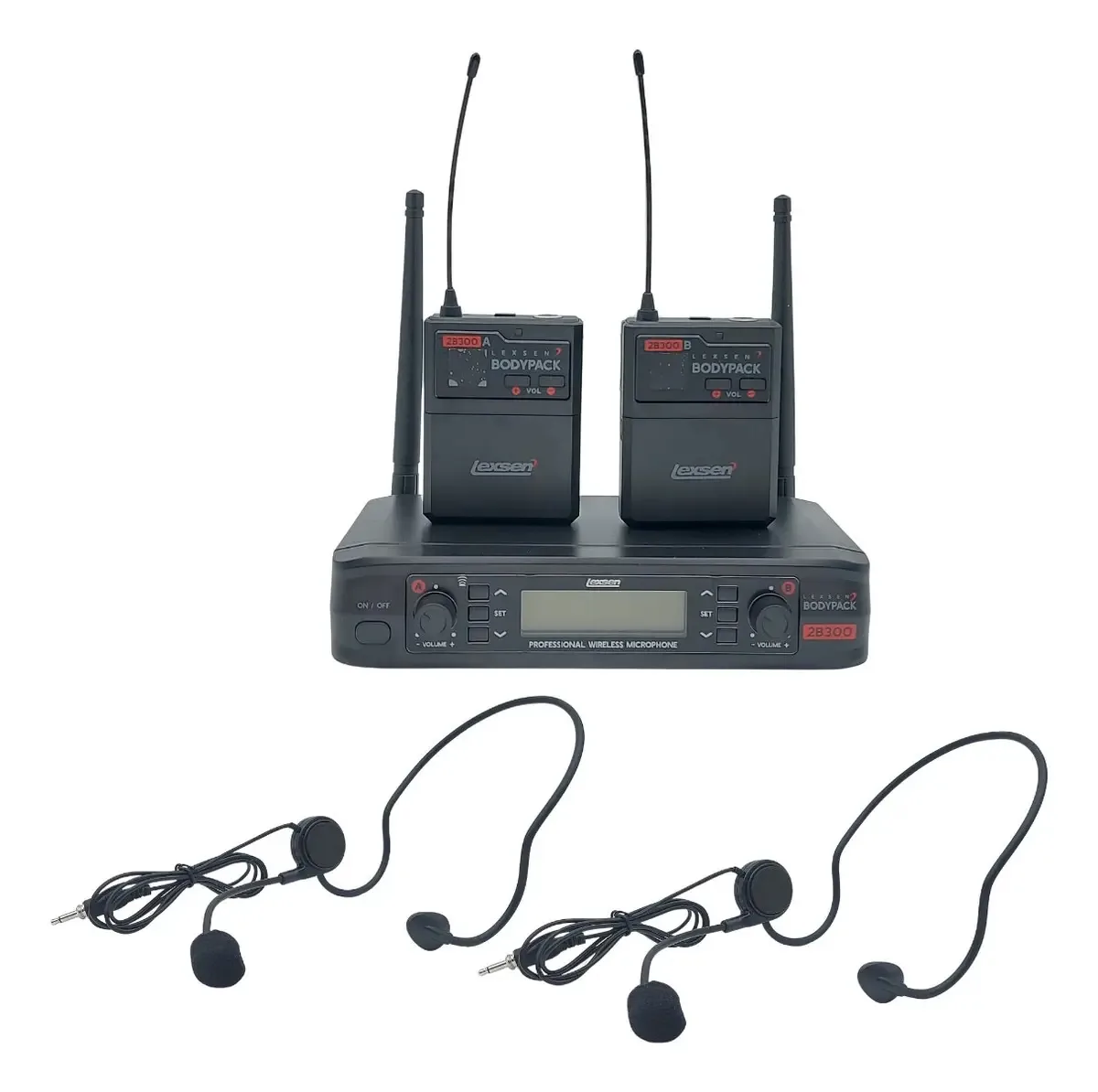 Faixa de cabeça omnidirecional Lexsen 2B300, microfones pretos