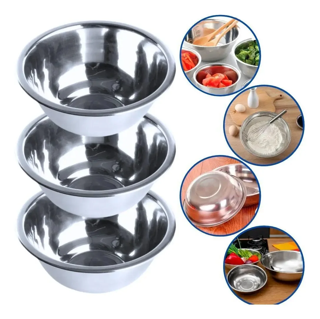 Conjunto 3 Bacias Tigelas Saladeiras Bowl Inox 3 Litros