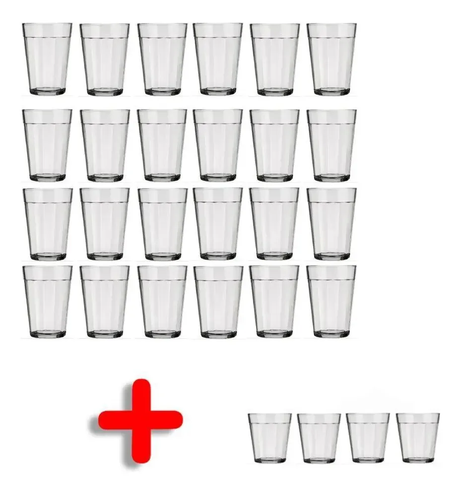 Jogo 24 Copos Americano 190ml + 4 Copos 45ml Shot Dose Nadir