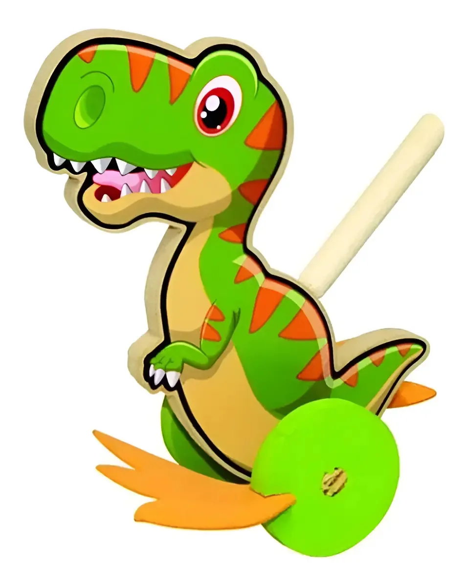 Brinquedo Educativo De Empurrar Dino Rola Em Mdf C/ Cabo