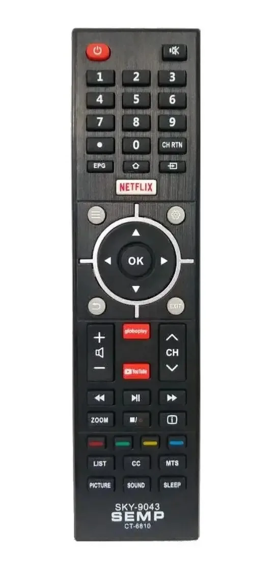 Controle Remoto Para Tv Semp Ct6810 L32s3900s L39s3900fs