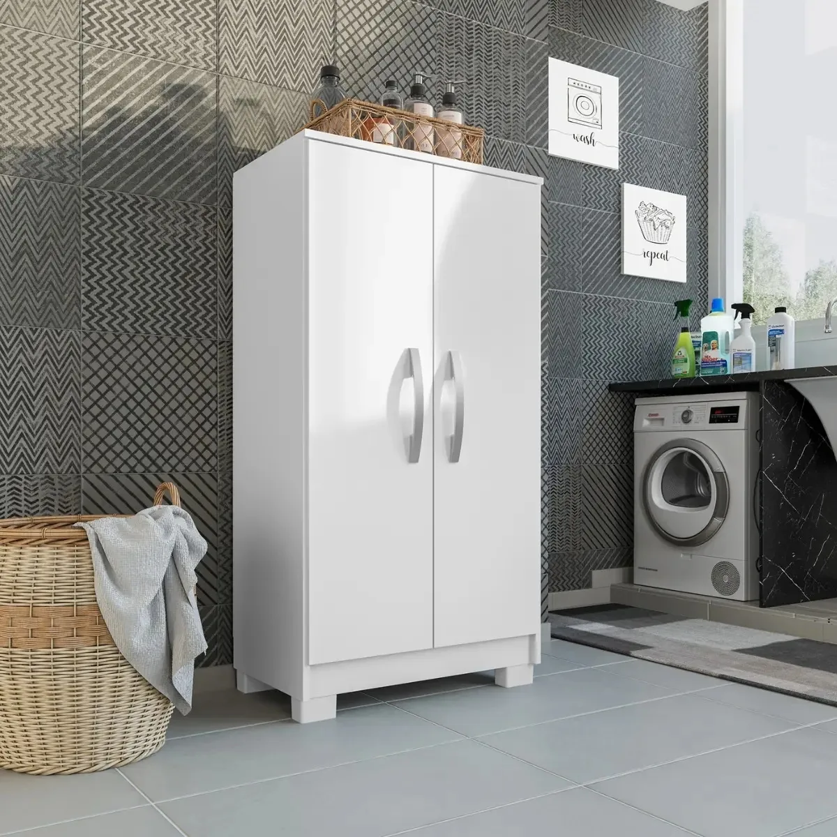 Armario Multiuso 2 Portas Para Lavanderia Escritorio Quarto Cor Branco Tx