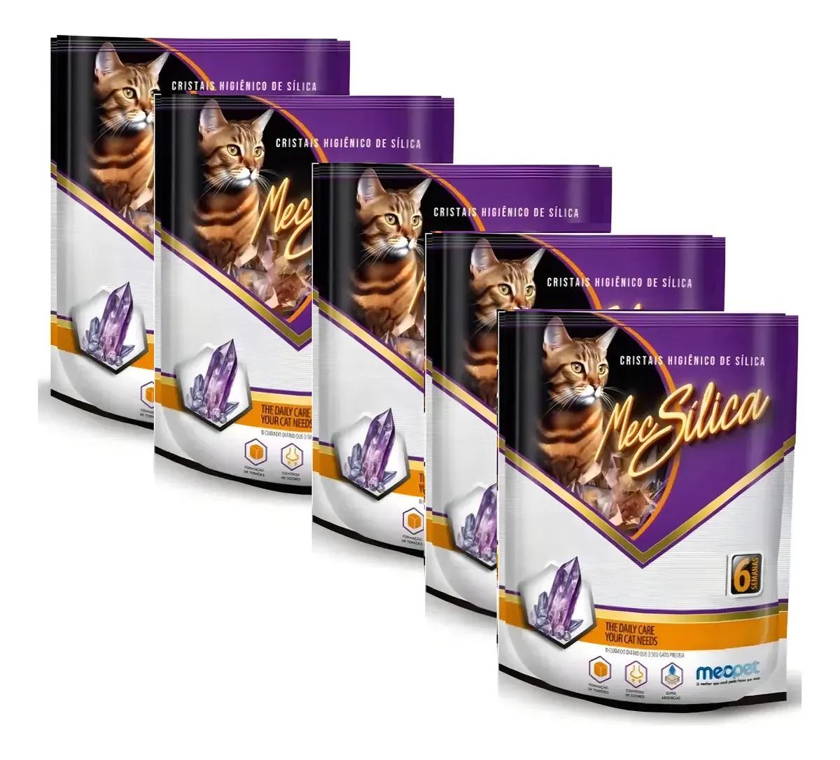Kit 5 Sílica Gel Gatos Areia Sanitária Pet Mec Silica 1,2kg