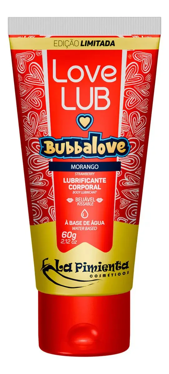Gel Beijável Bubbalove Gostoso Sabor Morango 60g, Para Massagem Ìntima e Oral
