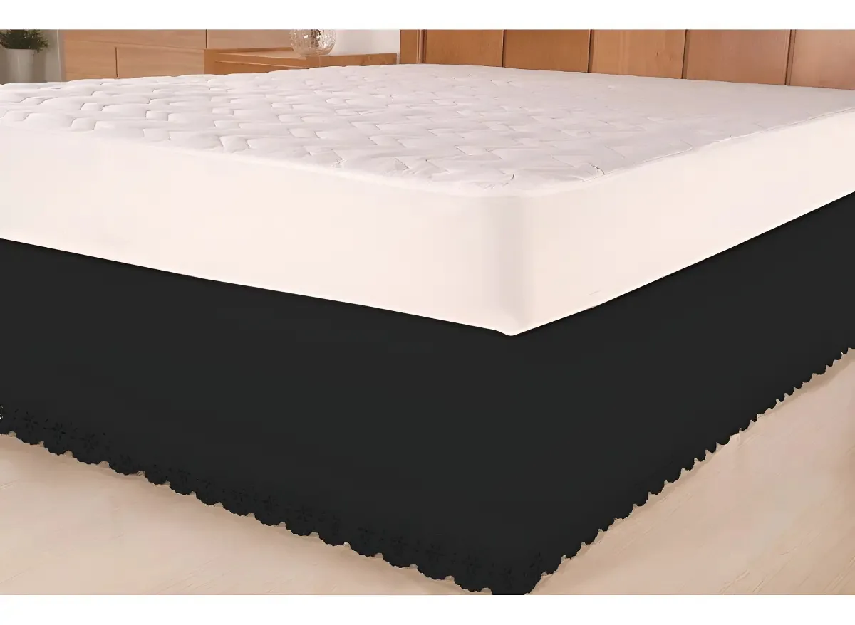 Saia Box Ajustável Cama Casal Preta Deccoralle Linha Riollen