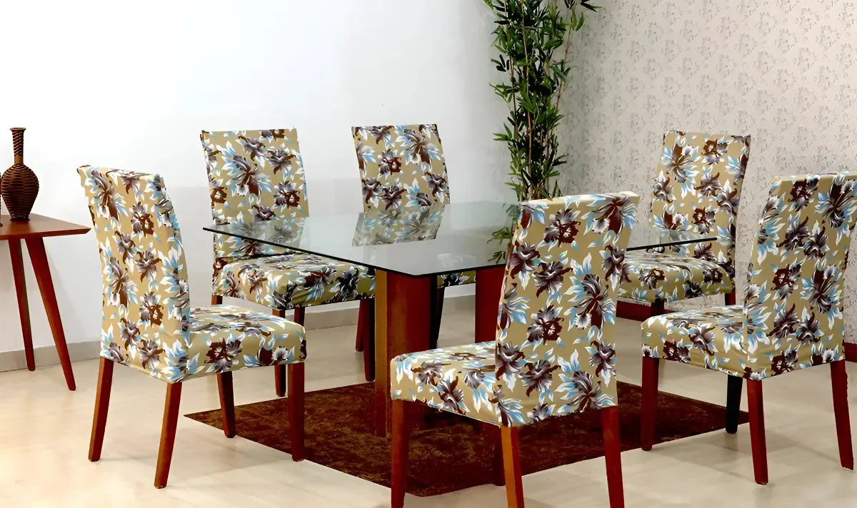 Capas De Cadeira 04 Lugares Floral Bege