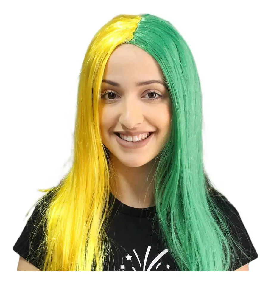 Peruca Longa Verde E Amarelo Torcida Brasil