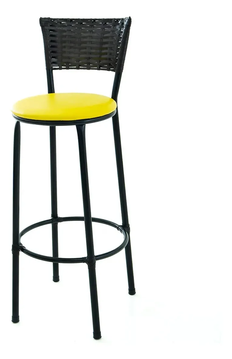 Banqueta Alta Tendencia Junco Tabaco Cozinha Bistrô Cor Amarelo