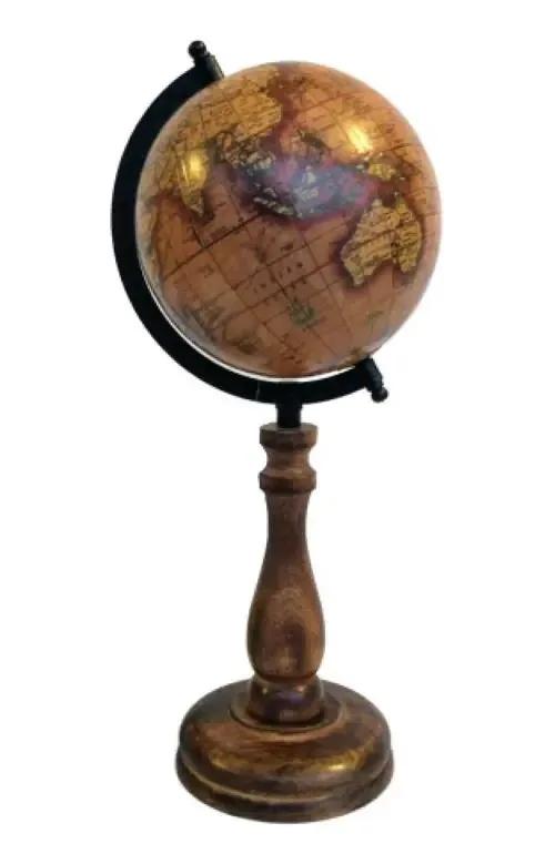 Enfeite Globo Terrestre Decorativo Madeira Marrom 37x15cm