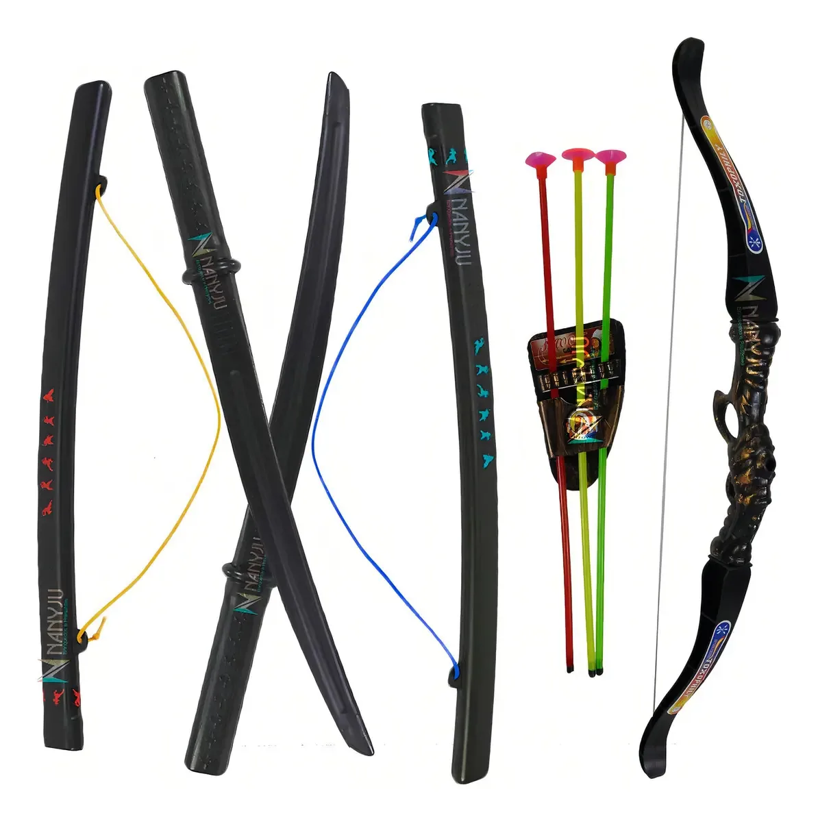 Kit Brinquedo Espada Katana Samuray Arco e Flecha A&M Plástico Preto