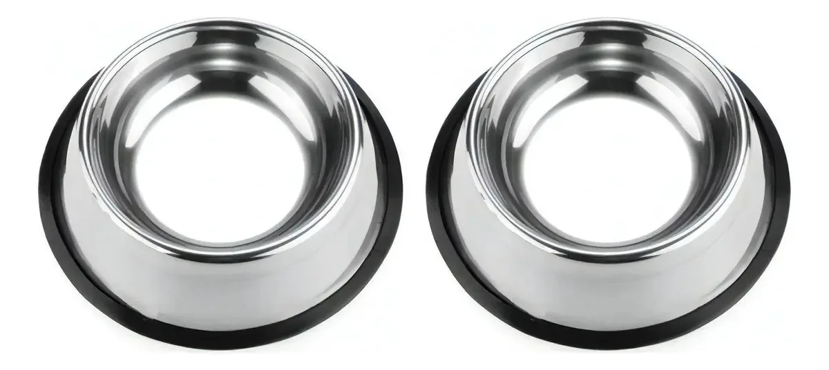 Kit 2 Comedouros Bebedouro Pote Inox Ração Cães E Gato 300ml