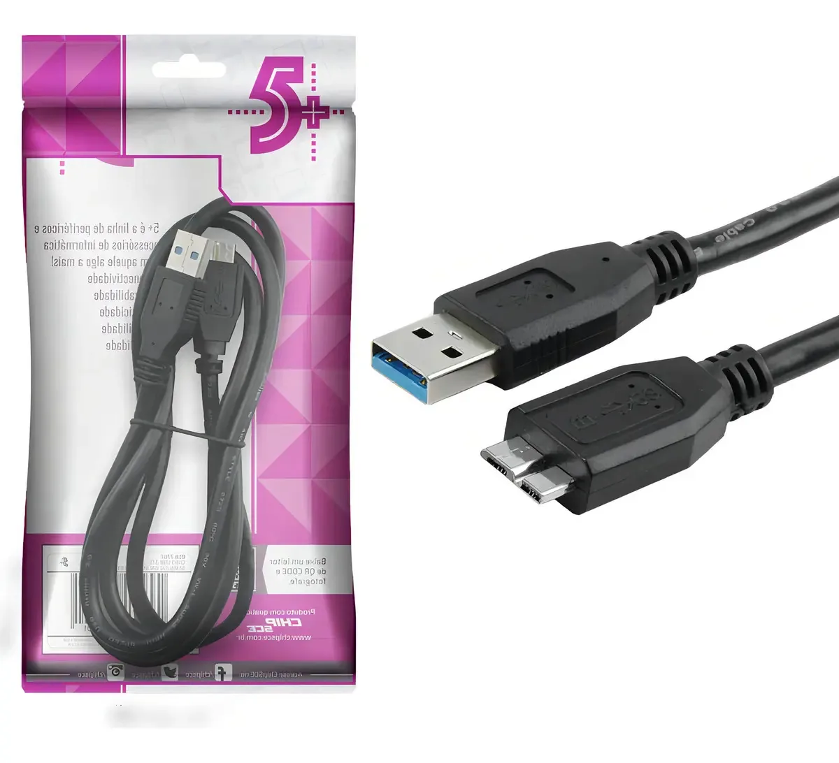 Cabo Usb Para Hd Externo Micro Usb B Usb 3.0 5gbps Universal Cor Preto - 5+