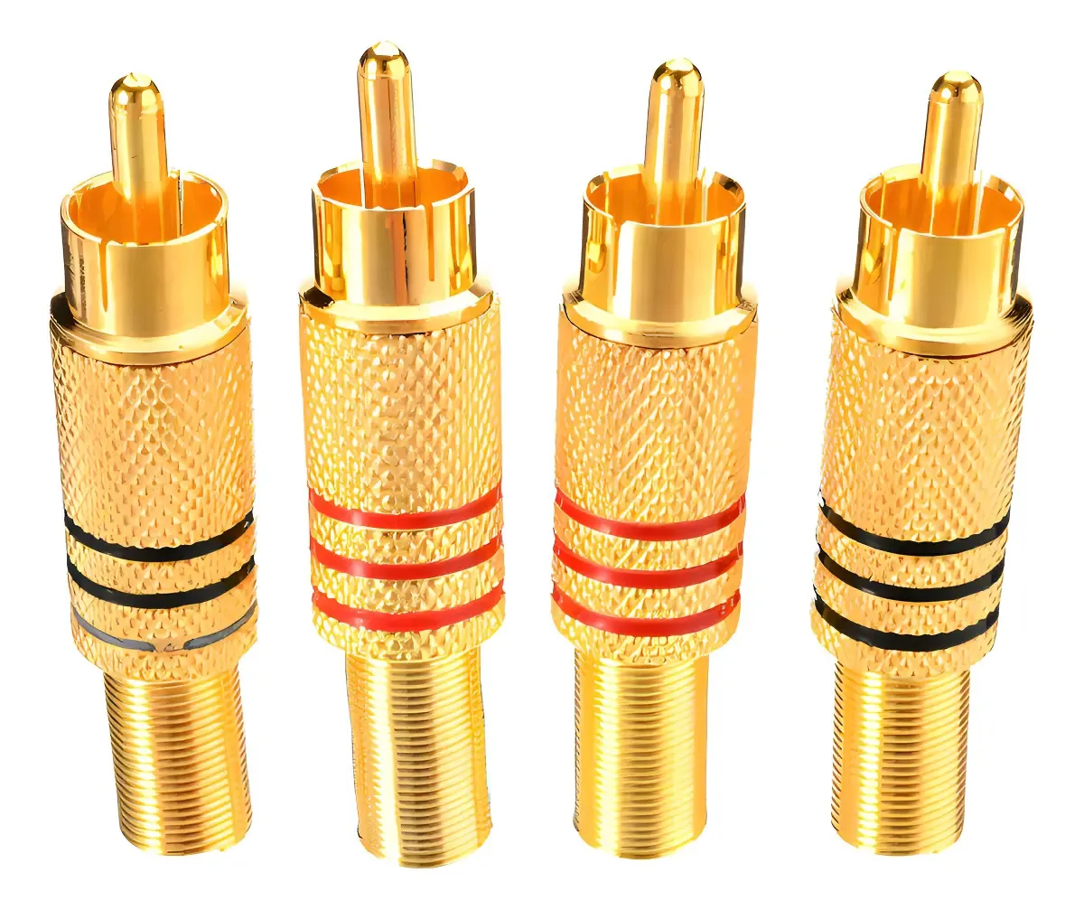 Kit 100 Conectores RCA Macho de Áudio e Vídeo Dourados GC