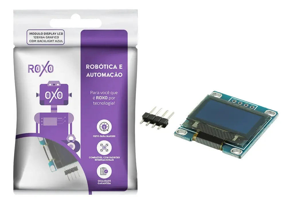 Display Lcd Gráfico 128x64 Com Backlight Azul - Roxo