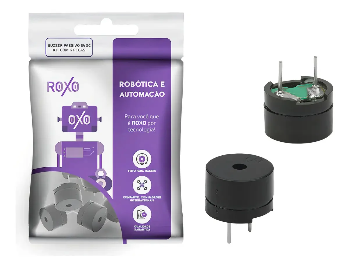 Kit 6 Buzzers Passivos 5VDC Alarme Sonoro 85dB