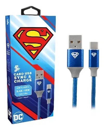 Cabo USB para USB-C 1.5m 5+ Superman - Carregamento e Sincronização