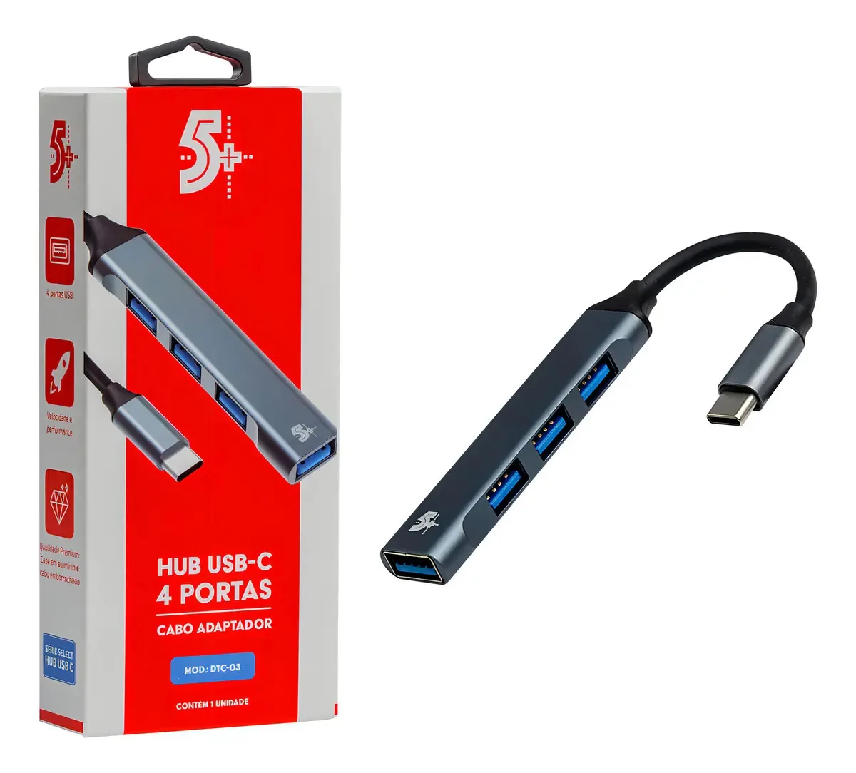 Hub Adaptador 5+ Usb Tipo-c 4 Portas Usb - Dtc-03