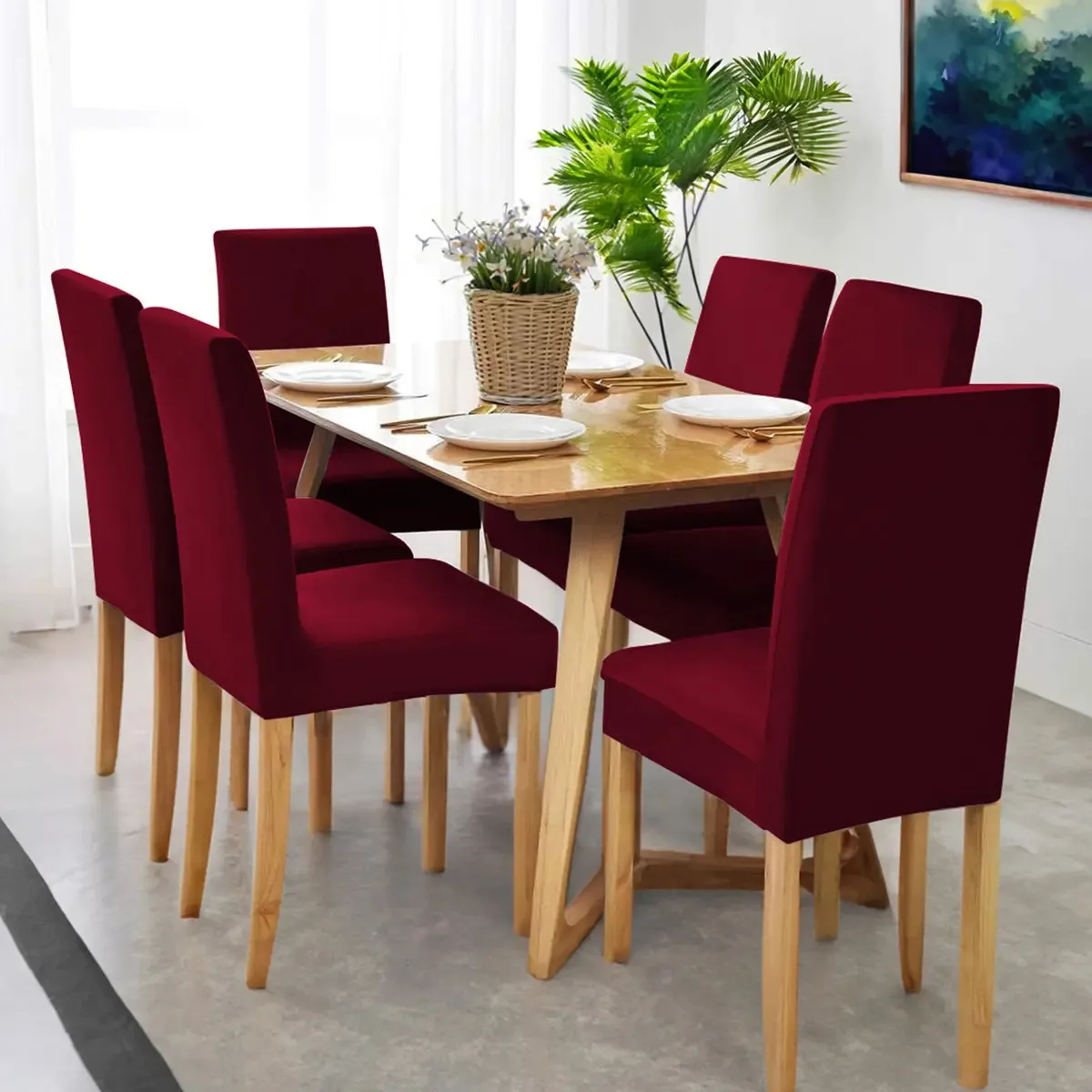 Kit 6 Capas Protetoras Para Cadeira Jantar Estofada Laváveis Cor Vinho