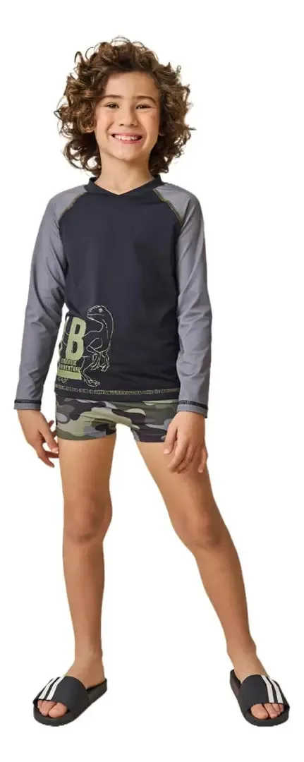 Conjunto Praia Camiseta Sunga T-rex Dry Uv 50+ Tamanho 8