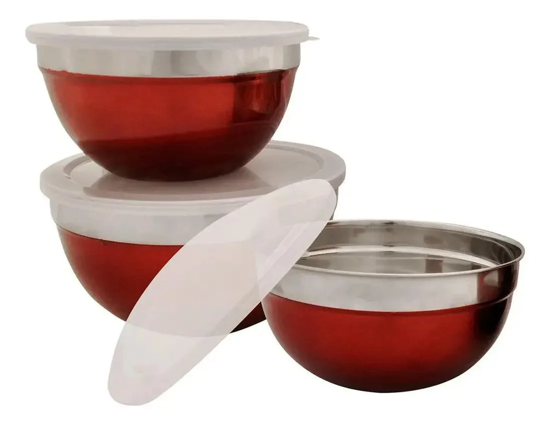 Conjunto Tigelas Em Inox Coloridas 3 Peças Casita - Vermelho