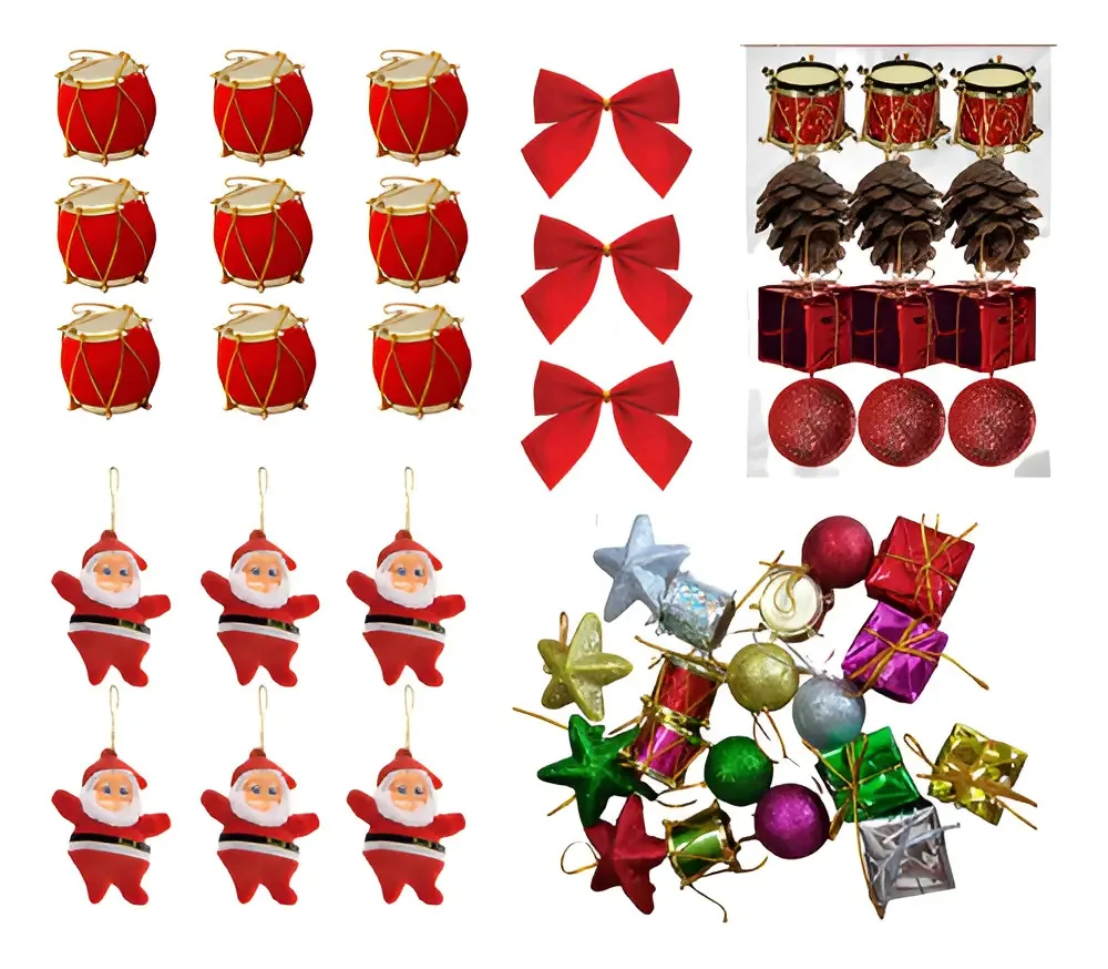 Kit Com 49 Enfeites Para Decoração De Árvore De Natal Cor Vermelho Liso