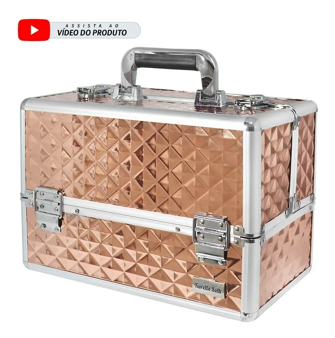 Maleta Maquiagem Profissional Grande Rose Gold 6 Bandejas