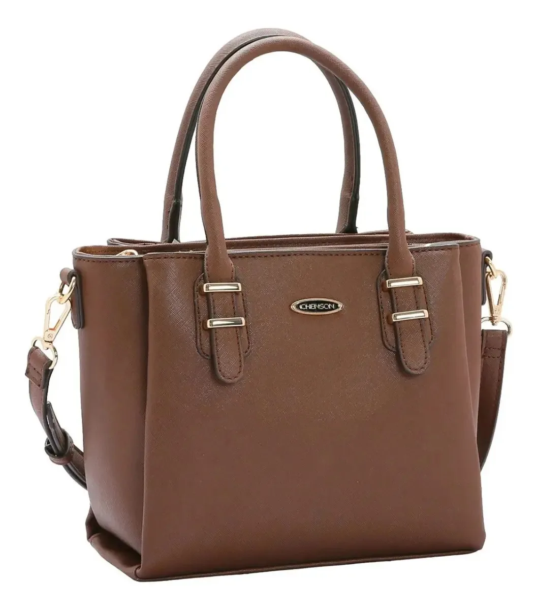 Bolsa Chenson Feminina Ferragens Mão E Ombro 3484478 Cor Café Desenho Do Tecido Lisa