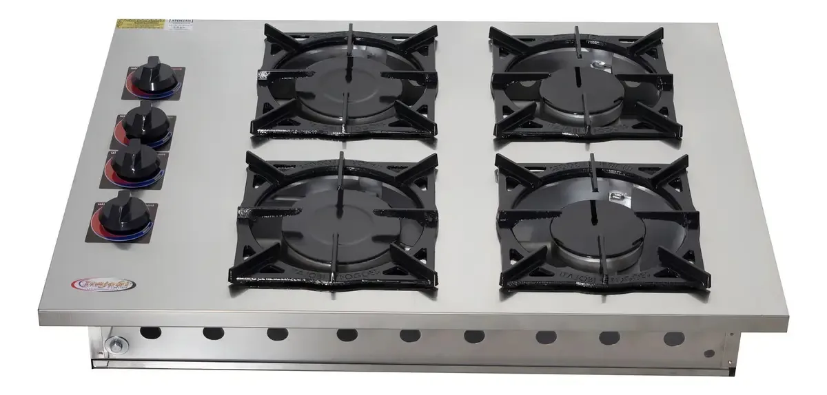 Cooktop 4 Bocas Itajobi Fogões Inox de Embutir com Grelhas em Ferro Fundido