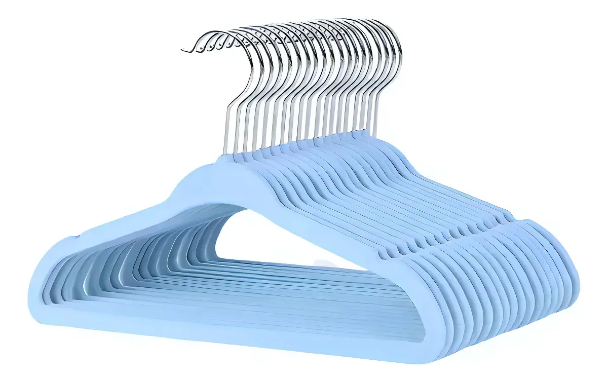Kit 50 Cabides Veludo Infantil Slim Ultrafino Azul Bebe Toaninni