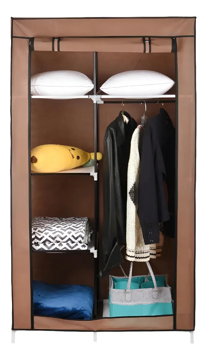 Guarda-Roupa Desmontável Portátil Volini Tecido 2 Divisões Marrom