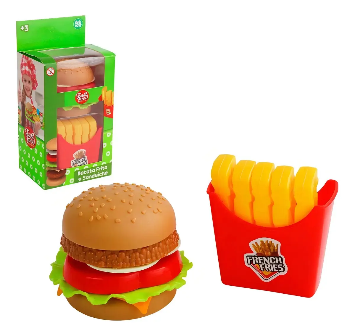 Brinquedo Fast Food Ark Toys Hambúrguer Cheeseburger Batata Frita