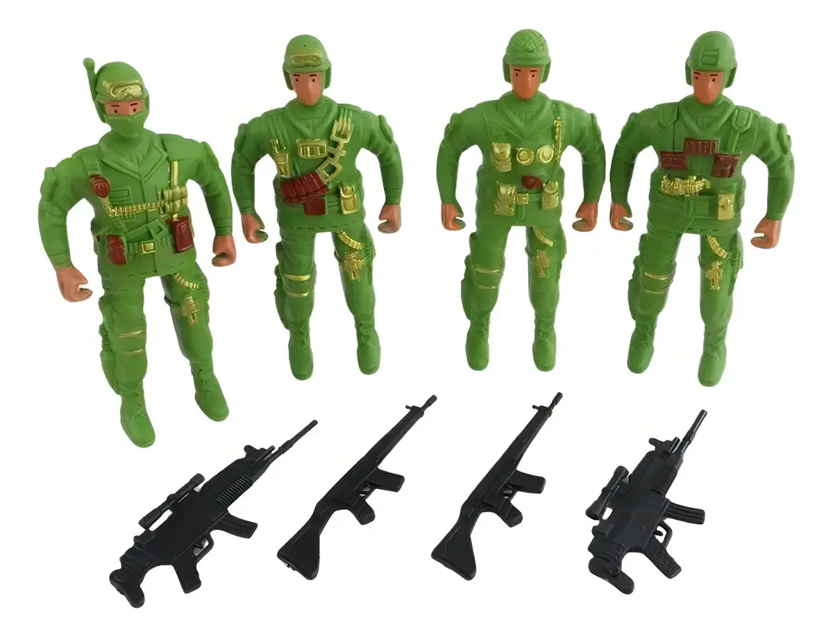 Boneco Militar 04 Peças Acessórios Soldado Operação Combate Cor Verde
