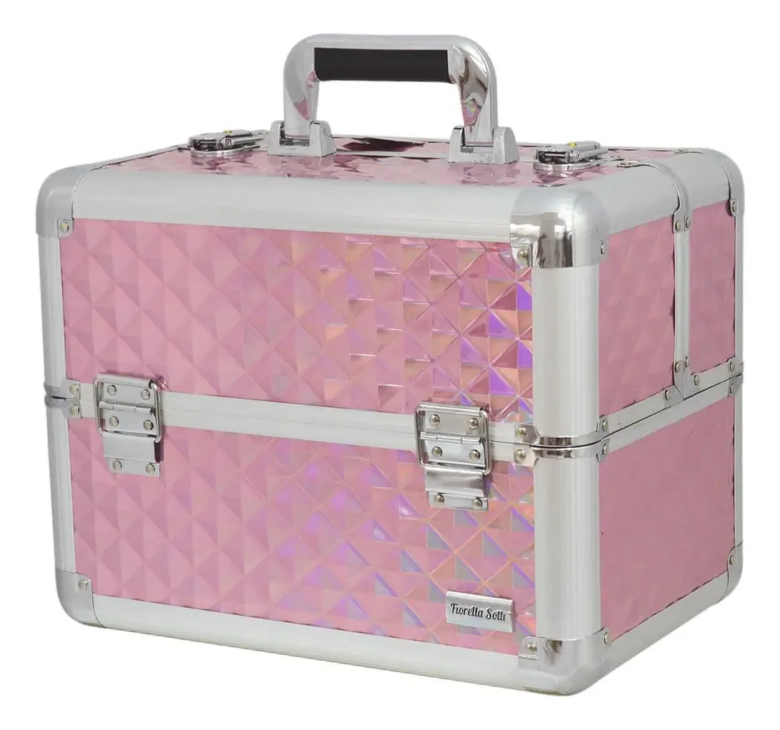 Maleta De Maquiagem Profissional Grande 6 Bandejas Rosa