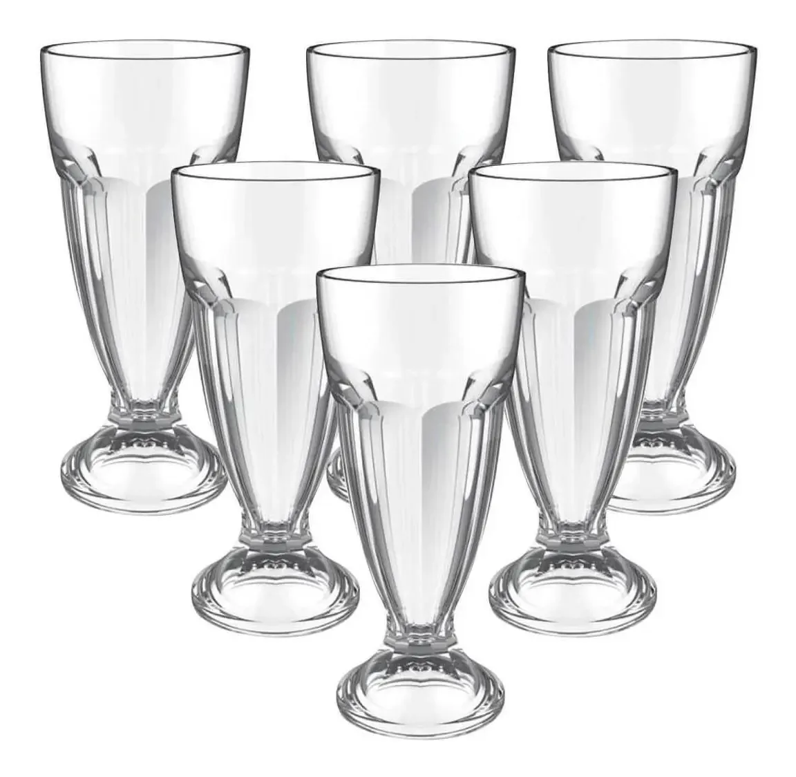 6 Copos Taças Milkshake Luxor Clássico 300ml Vidro