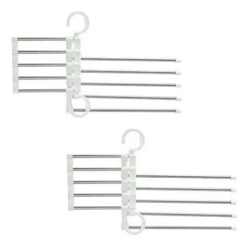 Kit 2 Cabides Para Calças Retrátil Com 5 Hastes De Inox