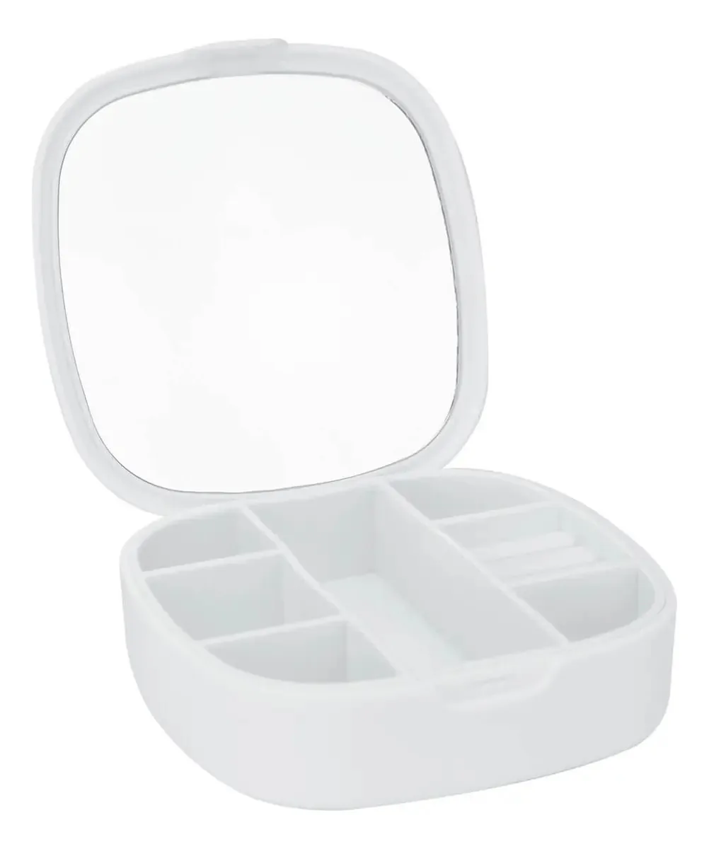 Estojo Porta Joias Compacto com Espelho Branco para Viagem