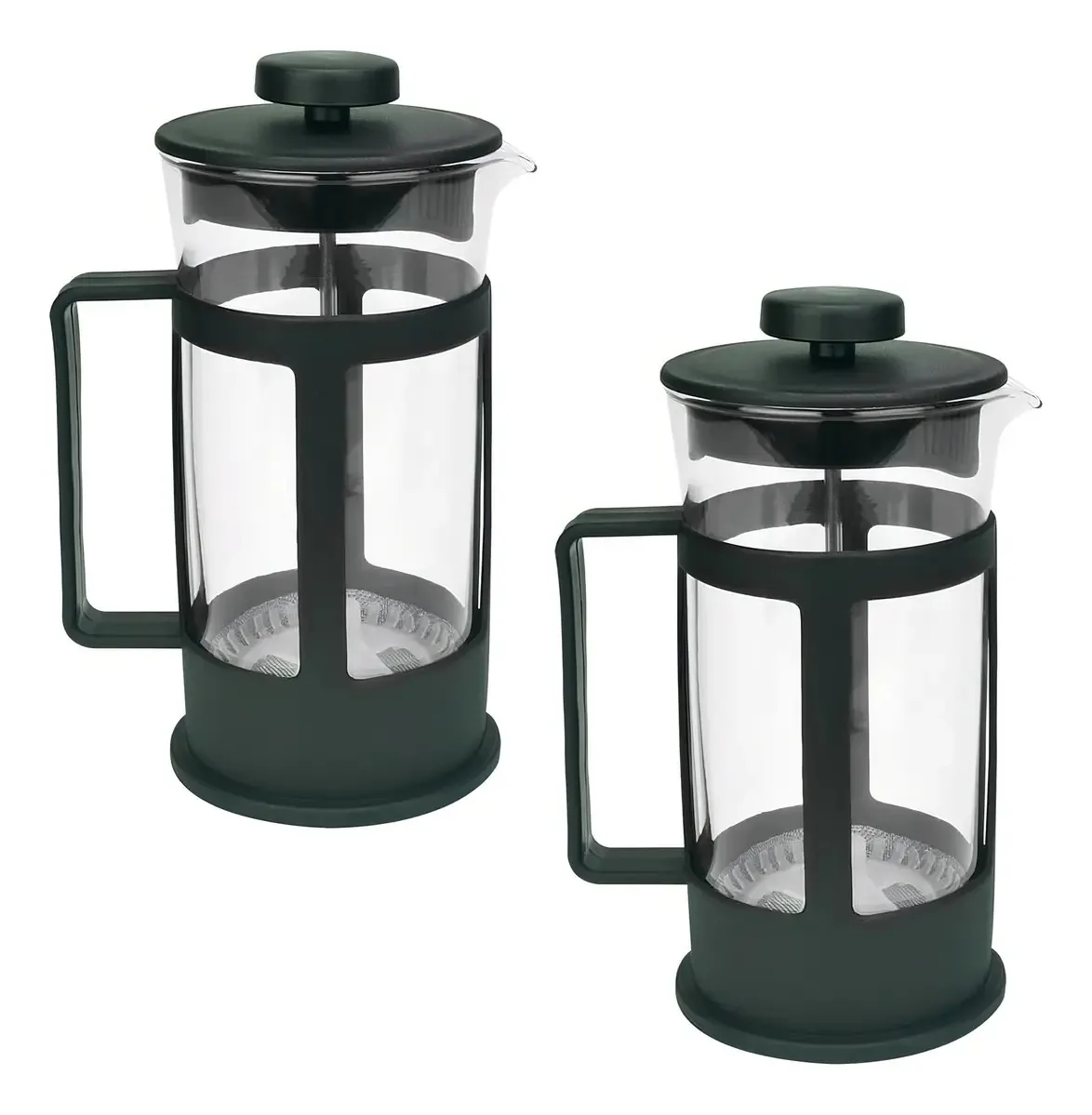 Kit 2 Cafeteiras Francesa Cremeira 350ml Preto Fosco Vidro Livon