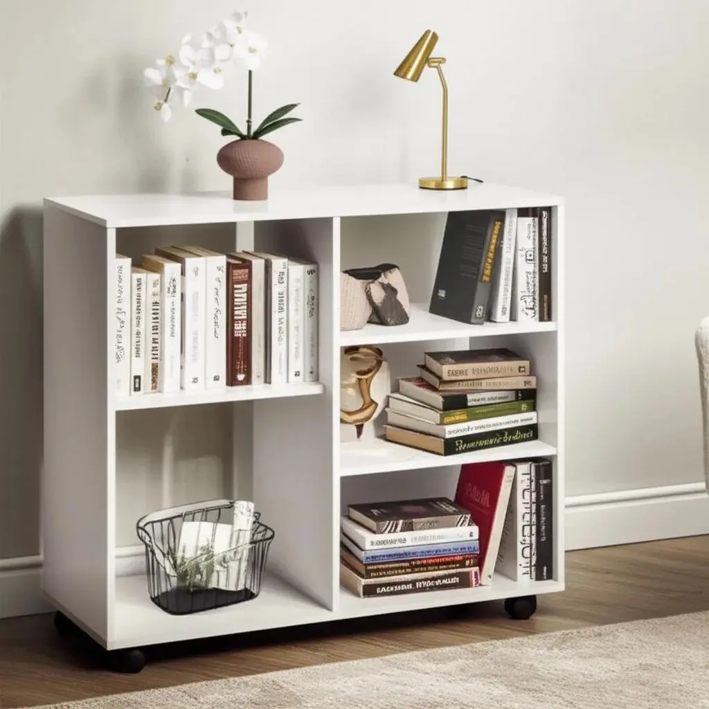 Estante Para Livros Moma 3 Prateleiras Com Rodizio Branco