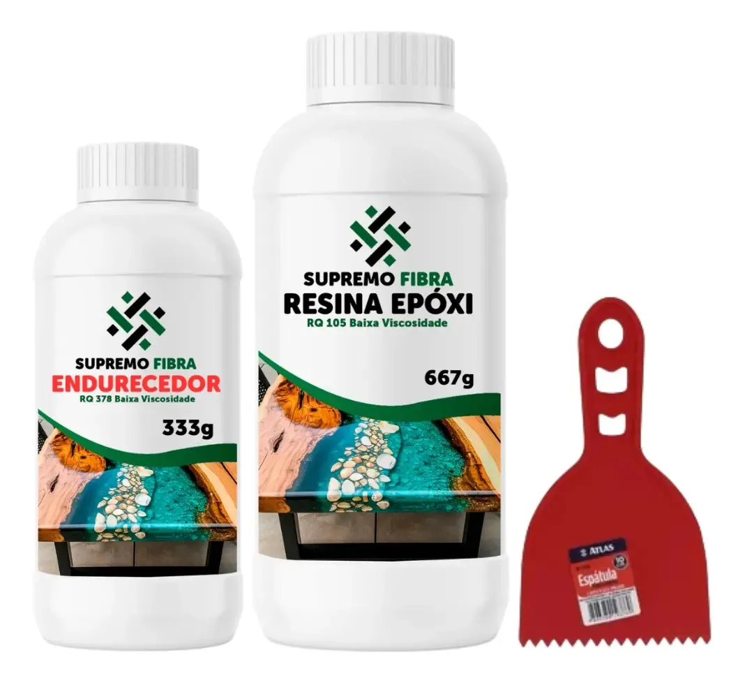 Resina Epóxi Transparente Baixa Viscosidade 1kg Supremo Fibra Mesas e Artesanato