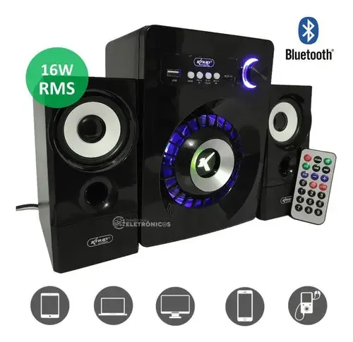 Caixa De Som Amplificada Subwoofer 2.1 Bluetooth E Controle