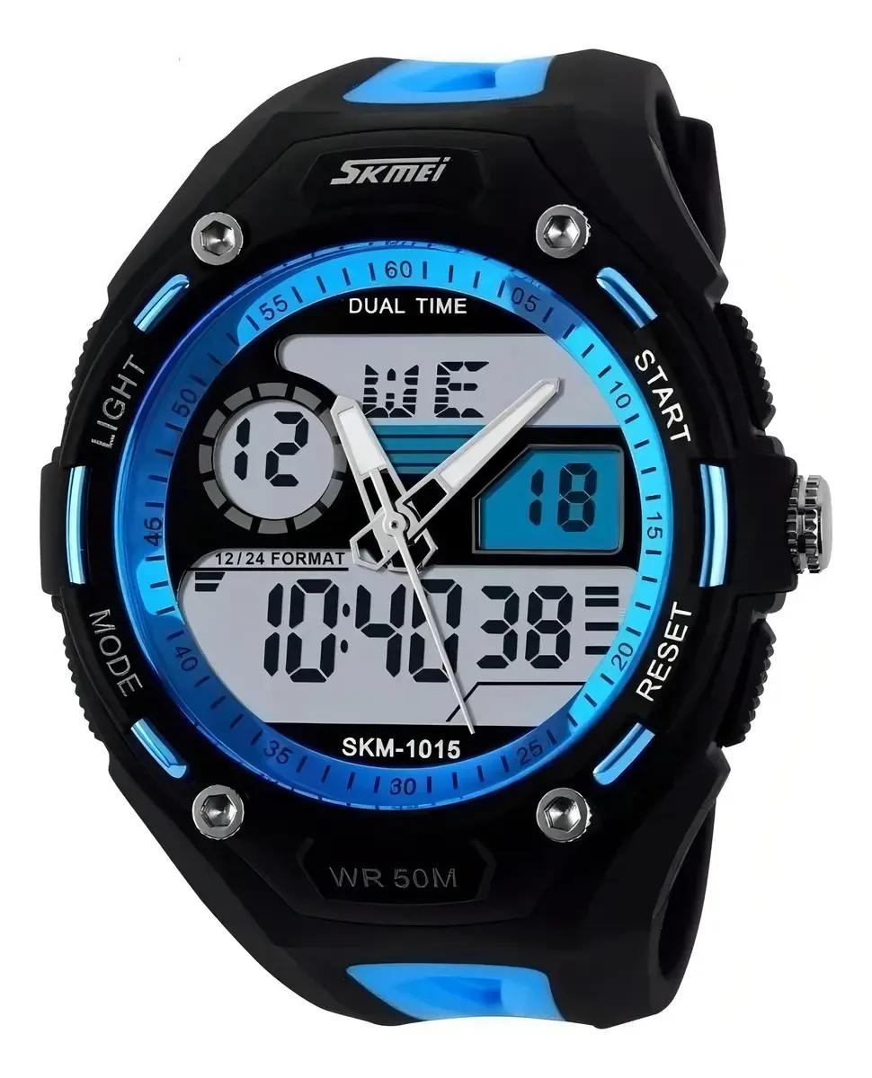 Relogios Masculinos Skmei Anadigi 1015 Preto E Azul