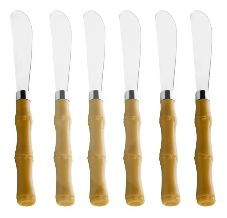 Cj 6 Espatulas De Aco Inox C/cabo De Plastico Bambu Basic 6cm