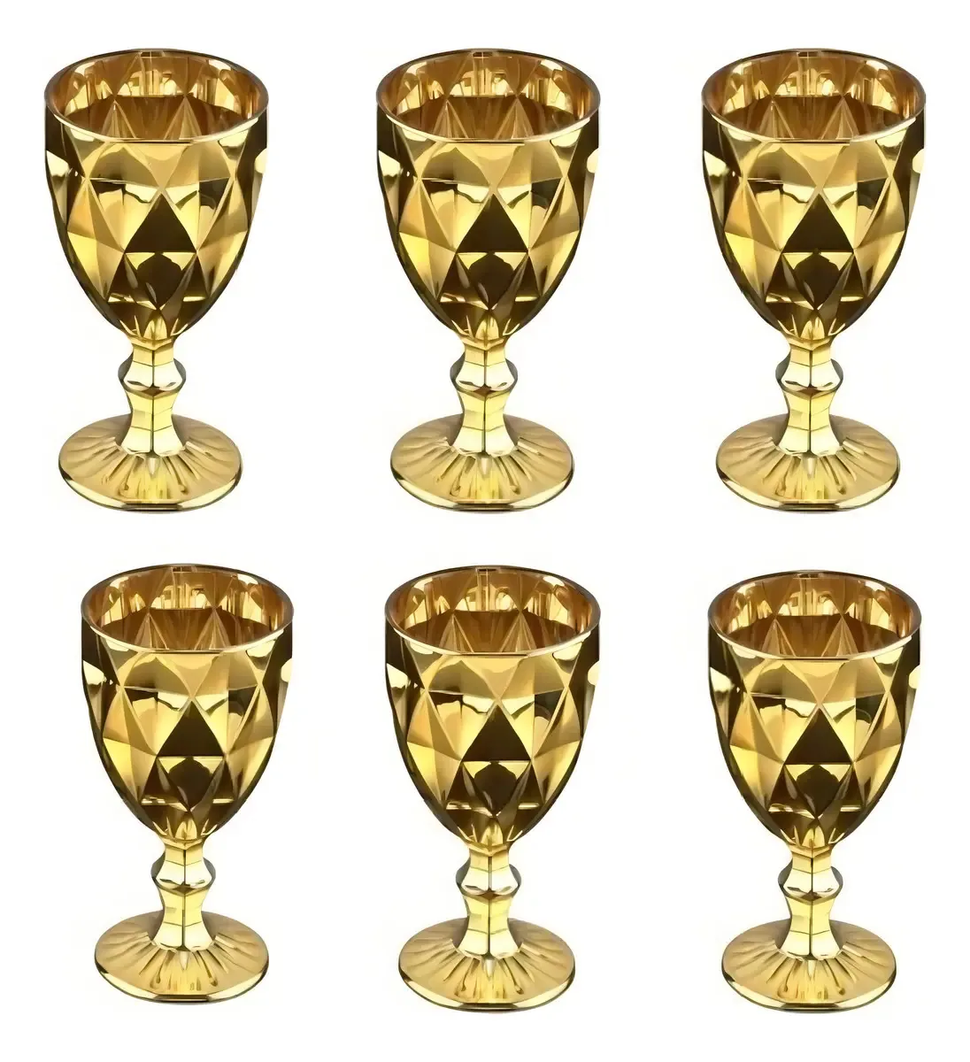 Taca P/agua De Vidro Diamond Dourado 325ml Ref.7826